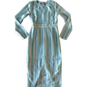 The Clothing Company Light Aqua Blue Lace Striped Overlay Midi Dress Size Large